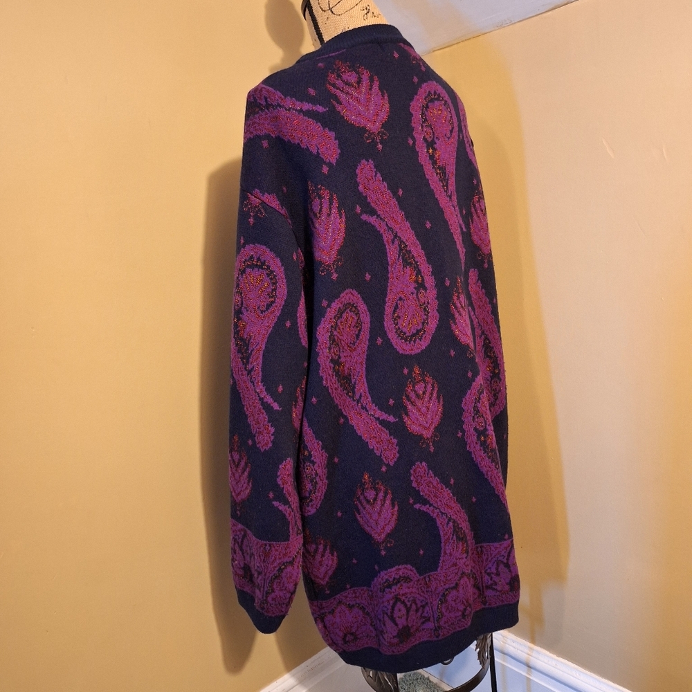 Vintage Jeanne Pierre Purple & Blue Cardigan Paisley Pattern - Picture 3 of 12